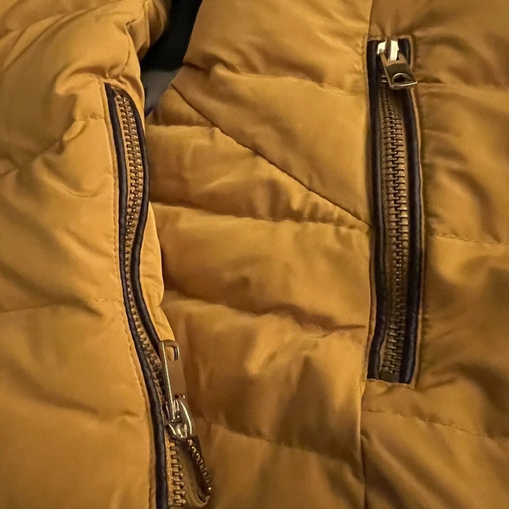 Zara Basic Brown and Gold Puffer Jacket with Hooded Fur - Picture 3 of 7